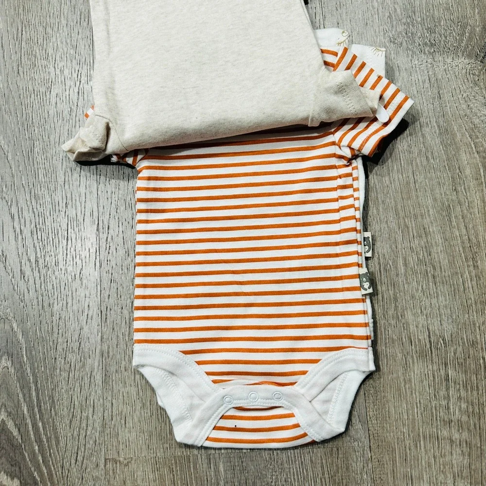 Rabbit + Bear Organic 3 Pack‎ Bodysuits 0-3M Orange White Lion Wild One NWT
